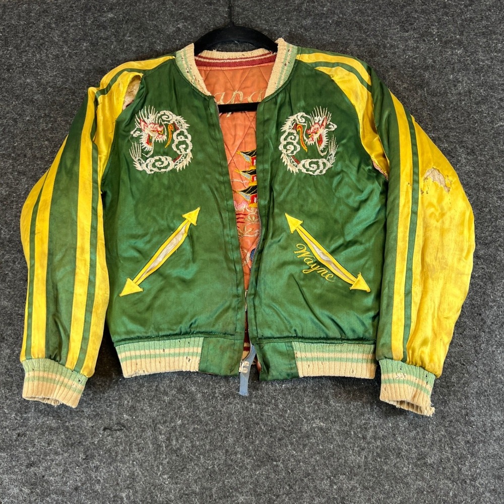 Vintage 50s Reversible Sukajan Souvenir Jacket Military Tiger Dragon Mens Small